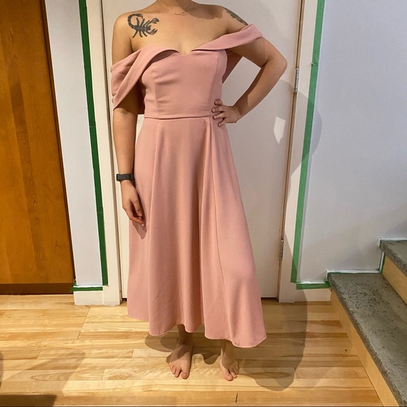 ASOS Bardot Fold Over Midi Prom Dress - Picture 6 of 8